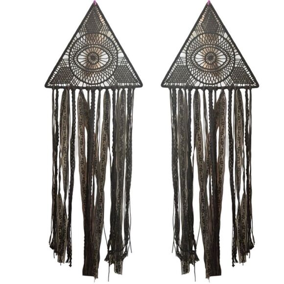 Wall Hanging – Set of 2 Boho Triangle Eye Macramé Panels in Black Lace - Picture 1 of 1